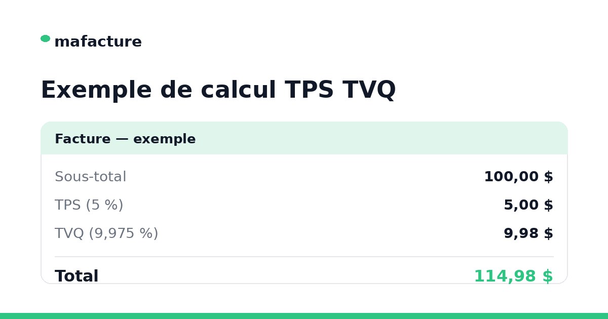 calcul tps tvq : exemple de facture avec TPS et TVQ au Québec